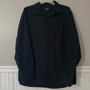 Claiborne | Men's Long Sleeve Button Up Shirt Black on Black Pinstripe XL